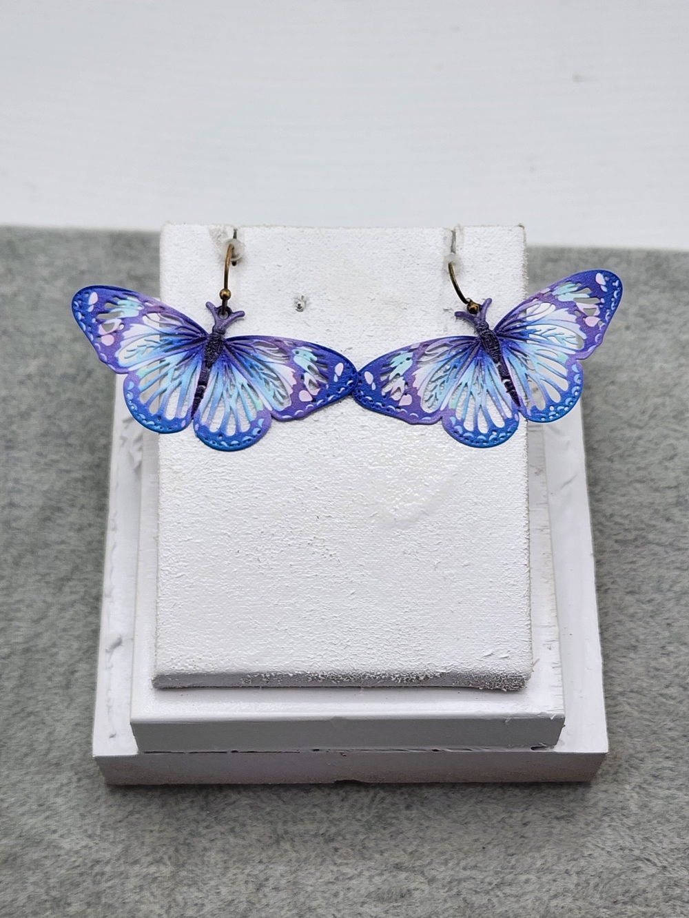 Purple Blue Butterfly Drop Earrings - Handmade